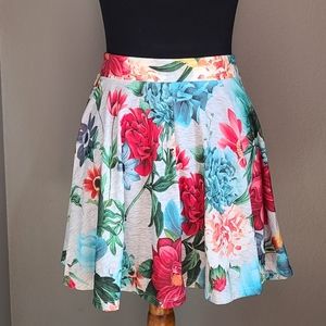 Multicolored Floral Fit and Flare Summer Skater Mini Skirt